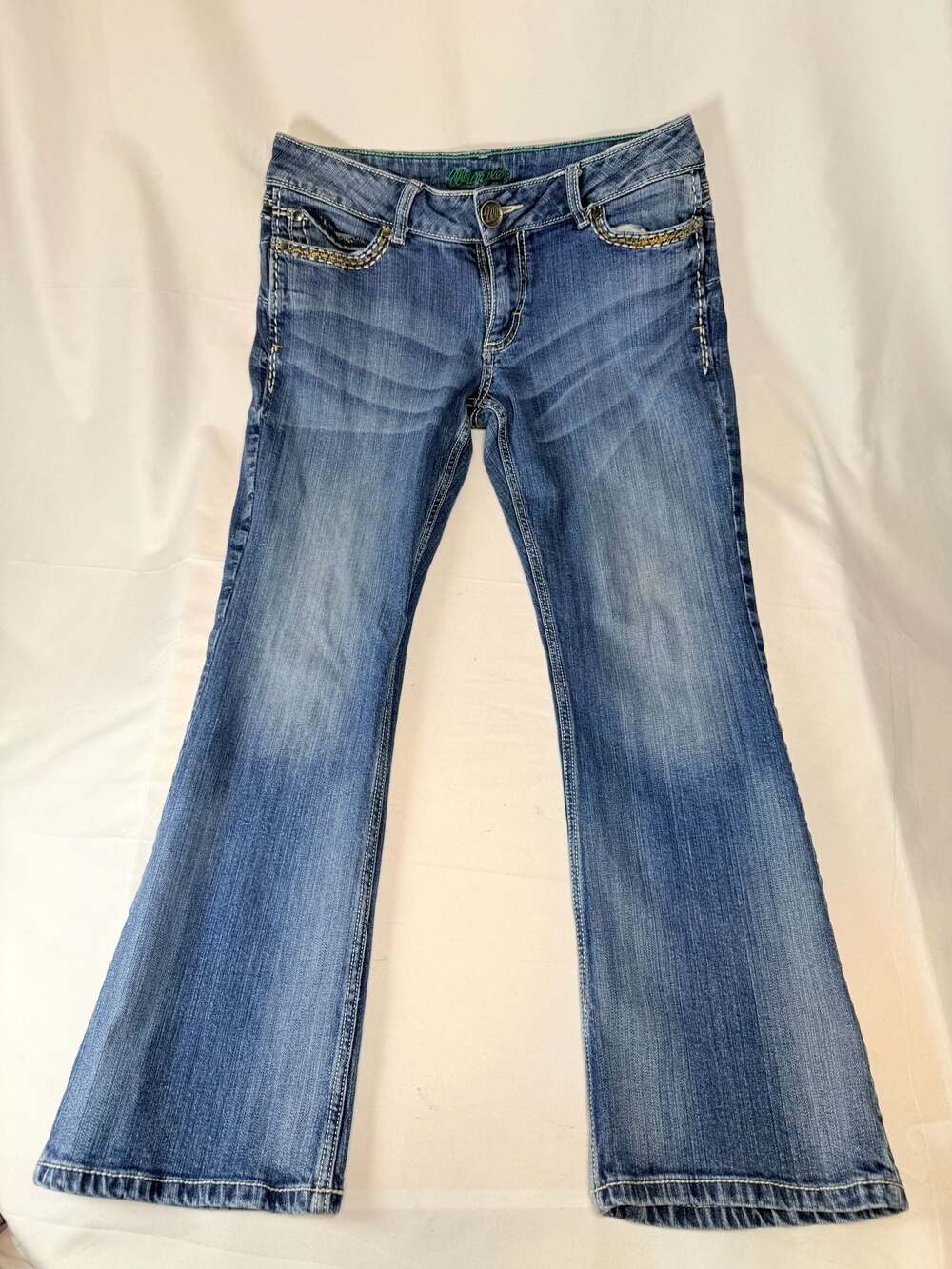 Western Y2K Wrangler Blue Jeans Women's Size 9/10x30 Embellished Bootcut Flare D